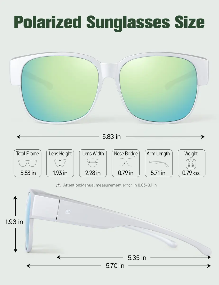BIRCEN Polarized Fit Over Sunglasses for Prescription Glasses, TR90 Frame, 58mm Lens | UV Protection Wrap Around Shades - view 3