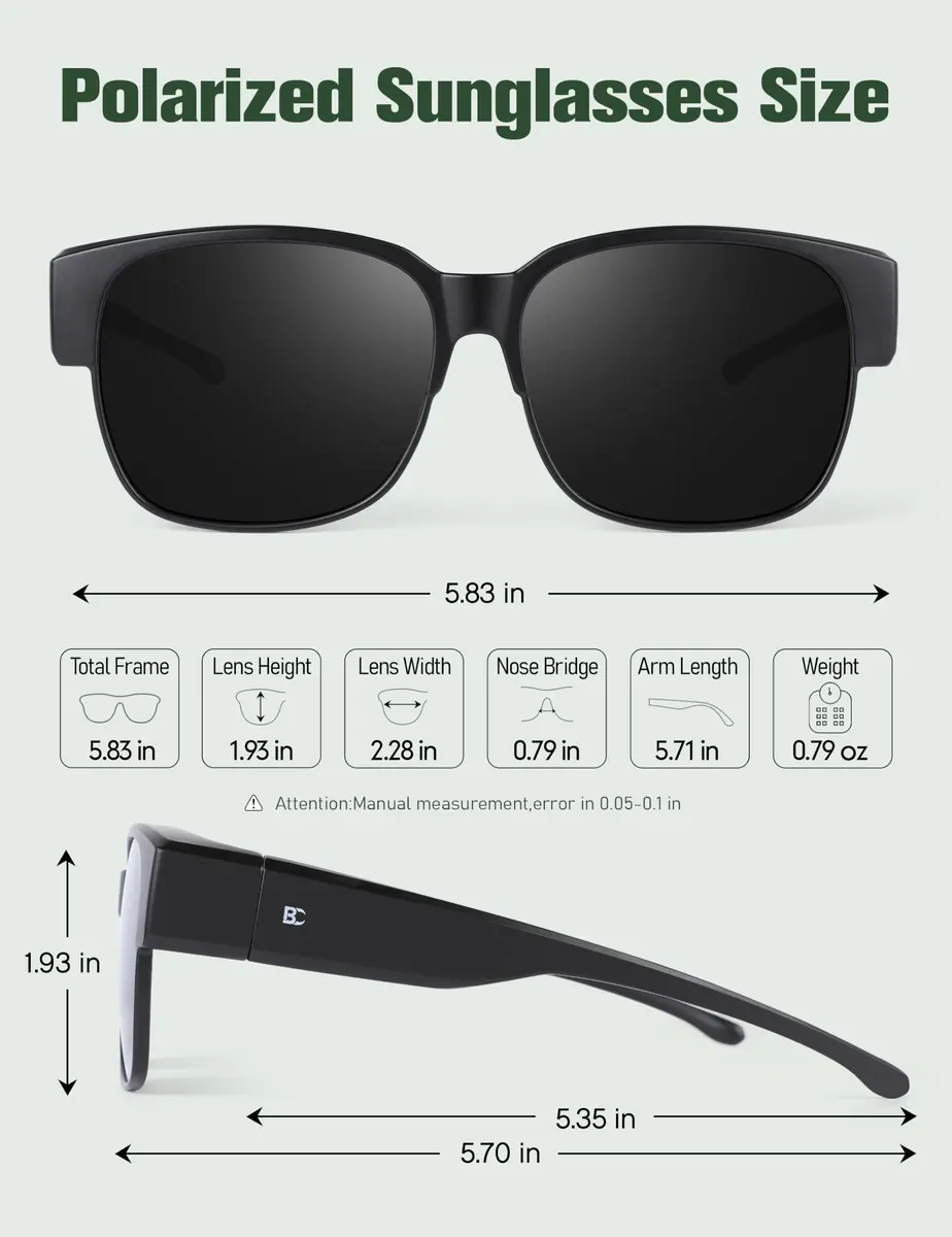 BIRCEN Polarized Fit Over Sunglasses for Prescription Glasses - TR90 Frame, UV Protection, 58mm Lens Width - view 4