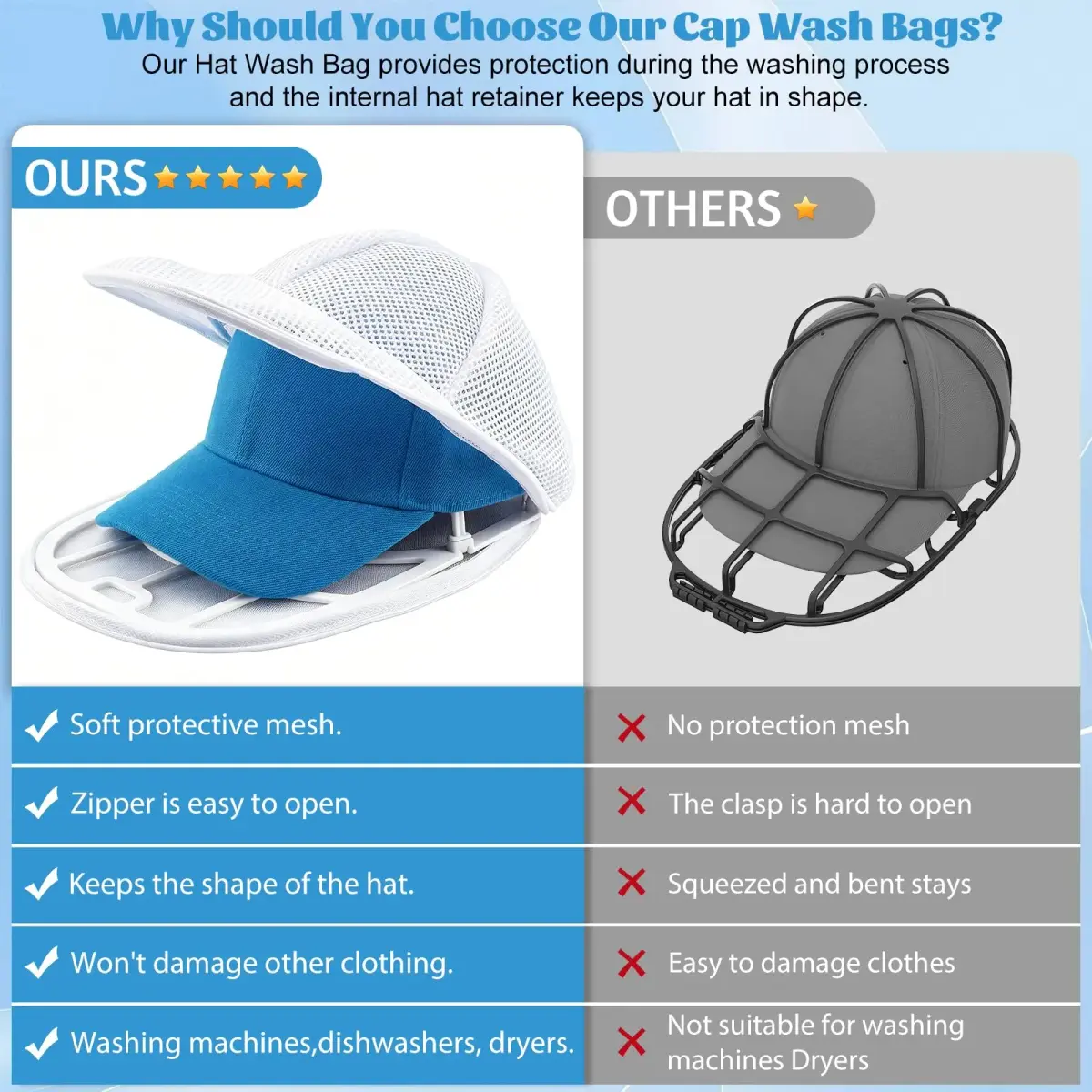 Eiito Hat Washer Cage & Mesh Bag Set (2 Cages + 2 Bags) | Protects Hats in Washing Machine - view 6