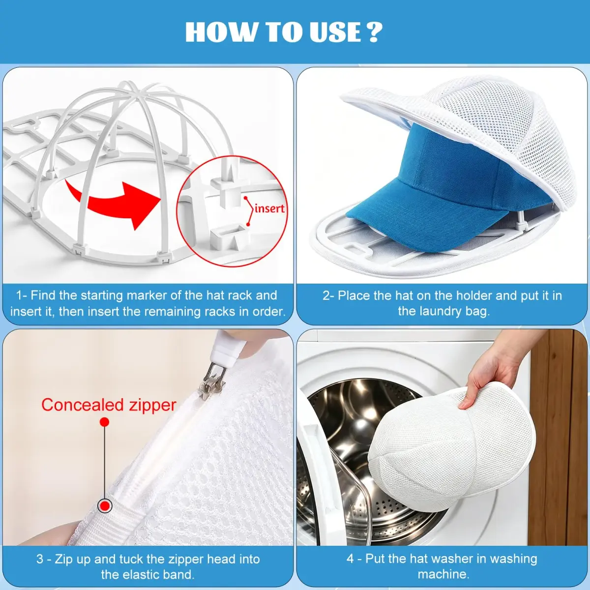Eiito Hat Washer Cage & Mesh Bag Set (2 Cages + 2 Bags) | Protects Hats in Washing Machine - view 4