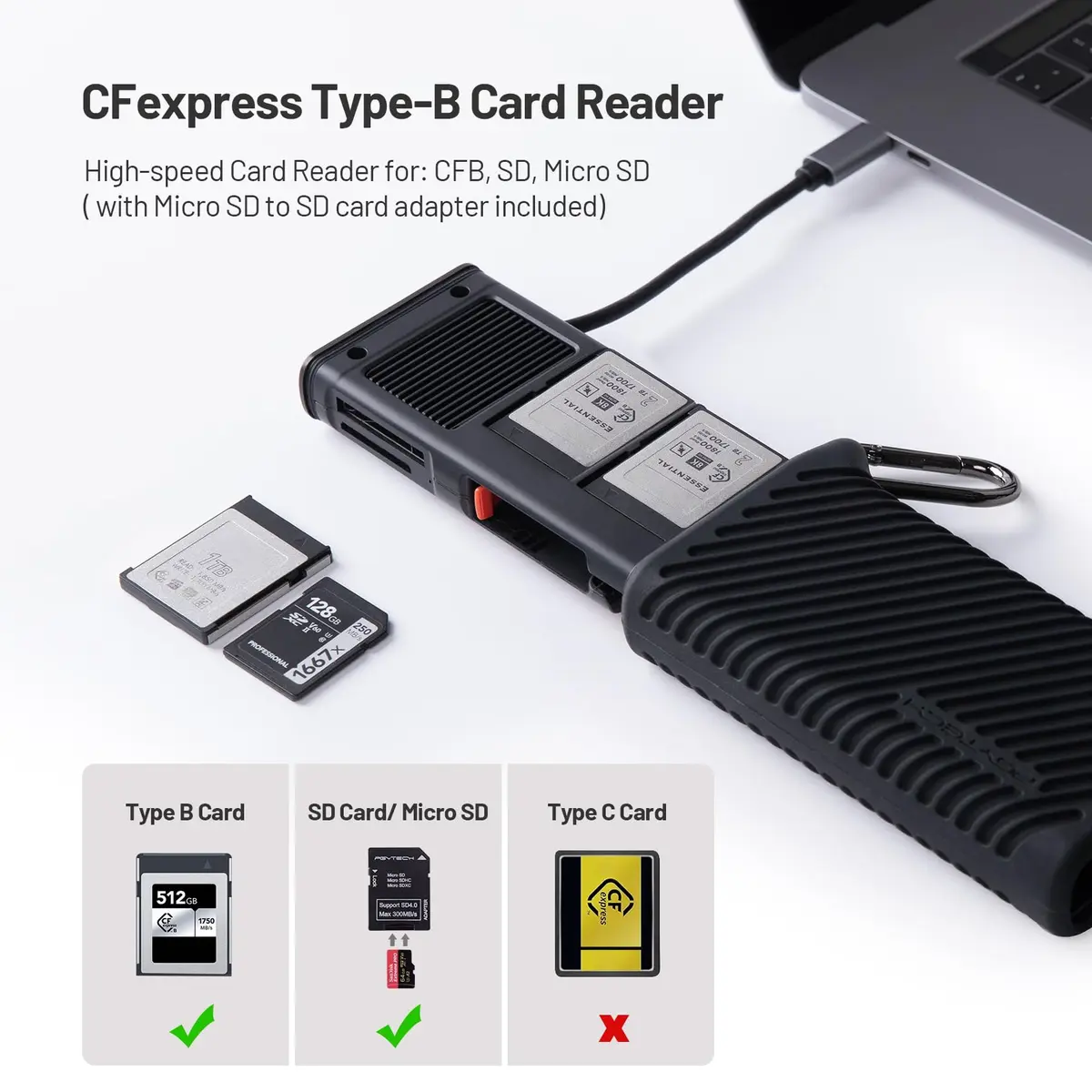 PGYTECH CFexpress Type B Card Reader Case USB 3.2 | 10Gbps Data Transfer, Aluminum Alloy, Black - view 2