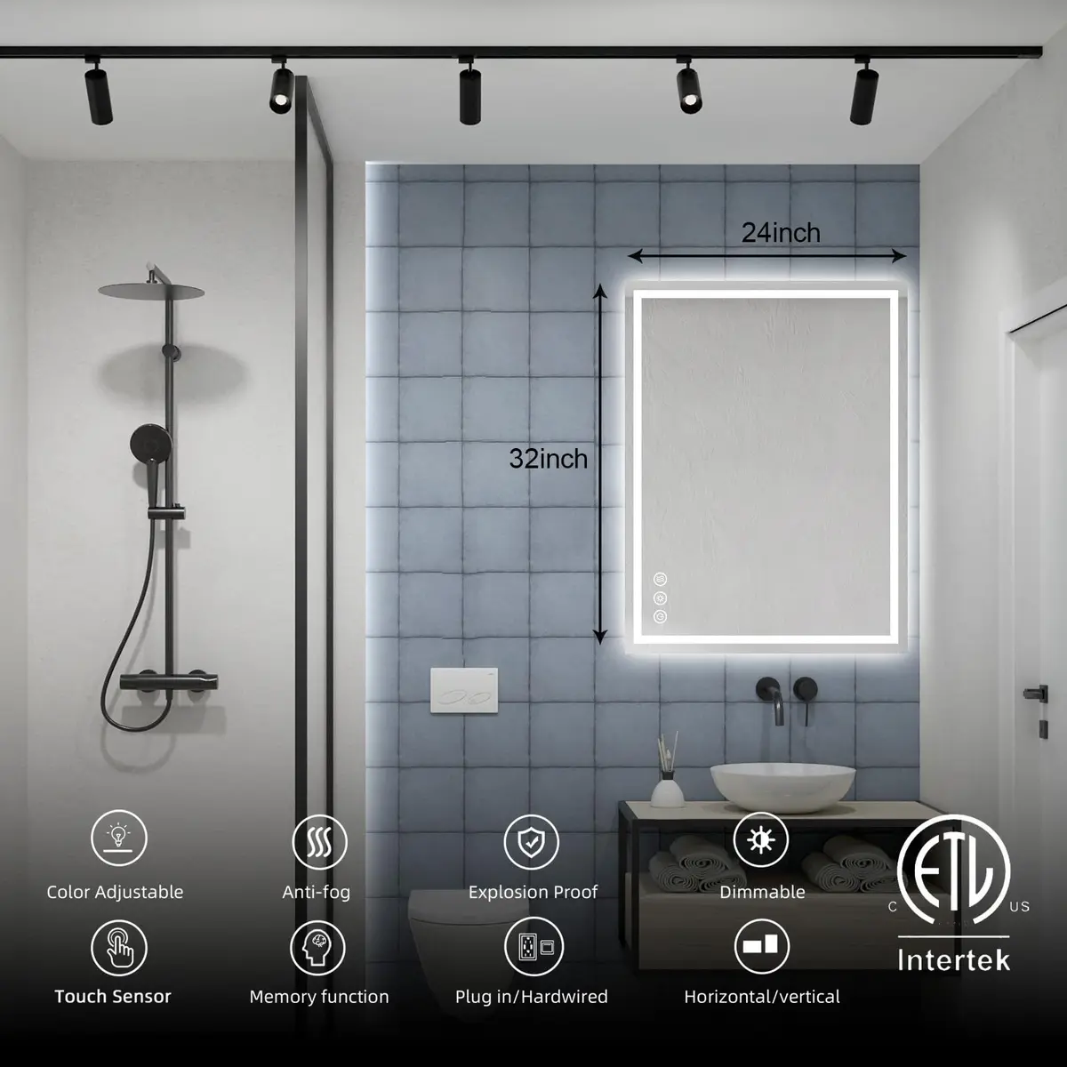 THNIKRE LED Bathroom Mirror 32"x24" Anti-Fog Dimmable Backlit & Front Light, Memory, CRI90+, Waterproof Wall Mount - view 6