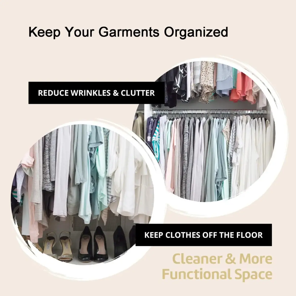CUTSKY Velvet Hangers 50 Pack, Ultra Slim & Short Neck Hanger, 360 Swivel Hook, Space Saving Durable Non-Slip Felt Hangers, Beige B (43cm x 15cm x 0.6cm) - view 6