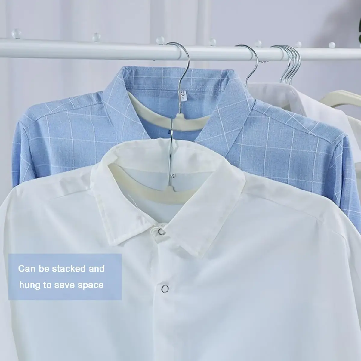 CUTSKY Velvet Hangers 50 Pack, Ultra Slim & Short Neck Hanger, 360 Swivel Hook, Space Saving Durable Non-Slip Felt Hangers, Beige B (43cm x 15cm x 0.6cm) - view 3