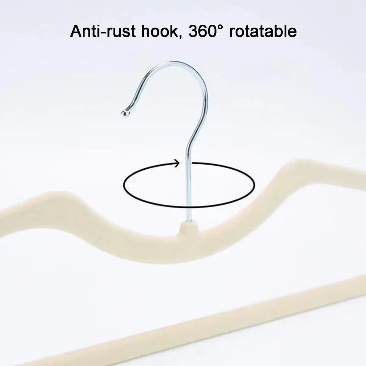 CUTSKY Velvet Hangers 50 Pack, Ultra Slim & Short Neck Hanger, 360 Swivel Hook, Space Saving Durable Non-Slip Felt Hangers, Beige B (43cm x 15cm x 0.6cm) - view 4