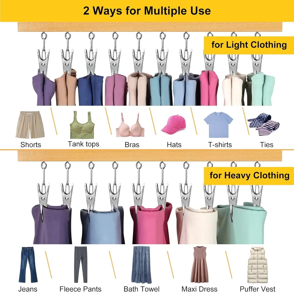 ORROENS Legging Organizer for Closet, 2 Pack Space-Saving Hangers with Clips - view 5