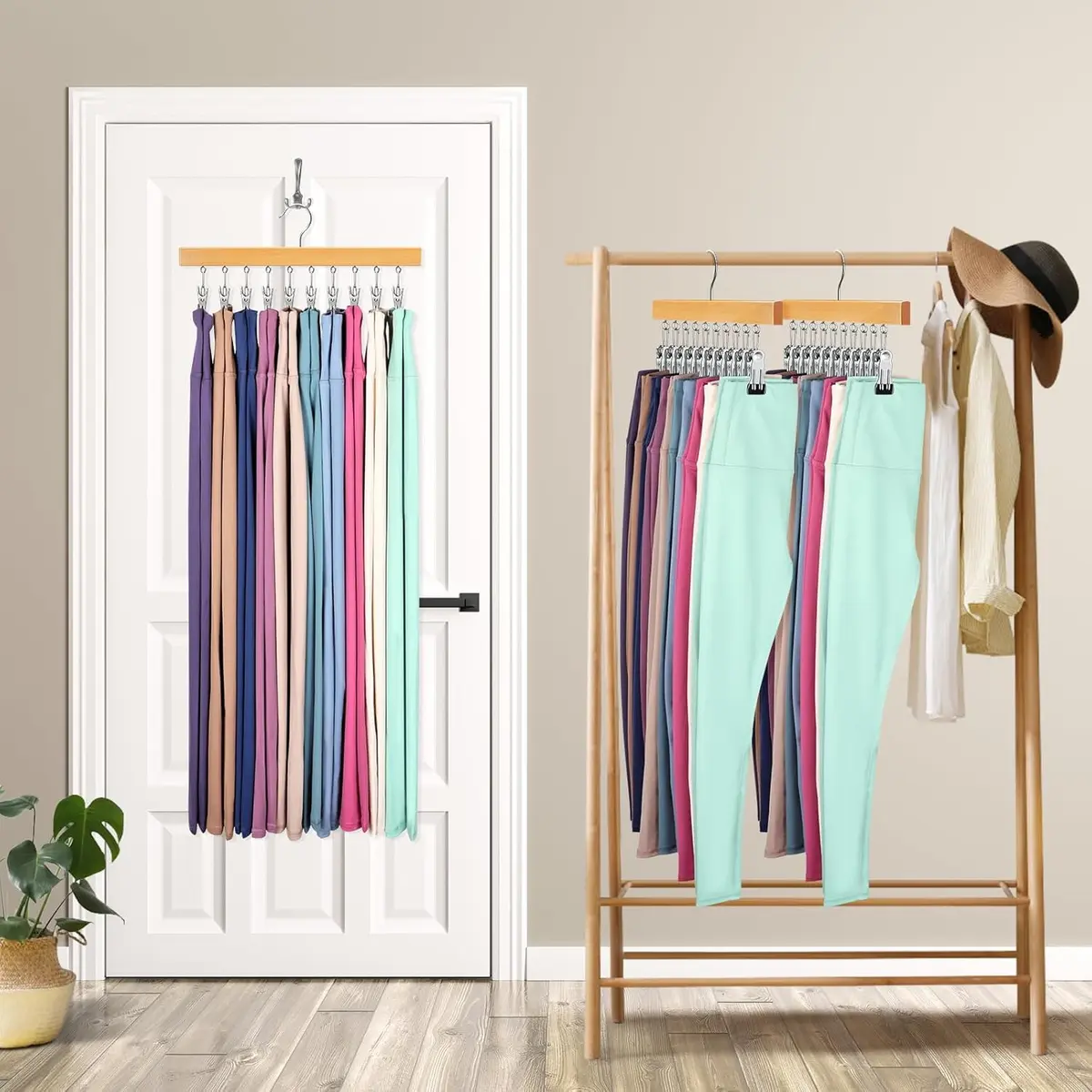 ORROENS Legging Organizer for Closet, 2 Pack Space-Saving Hangers with Clips - view 7