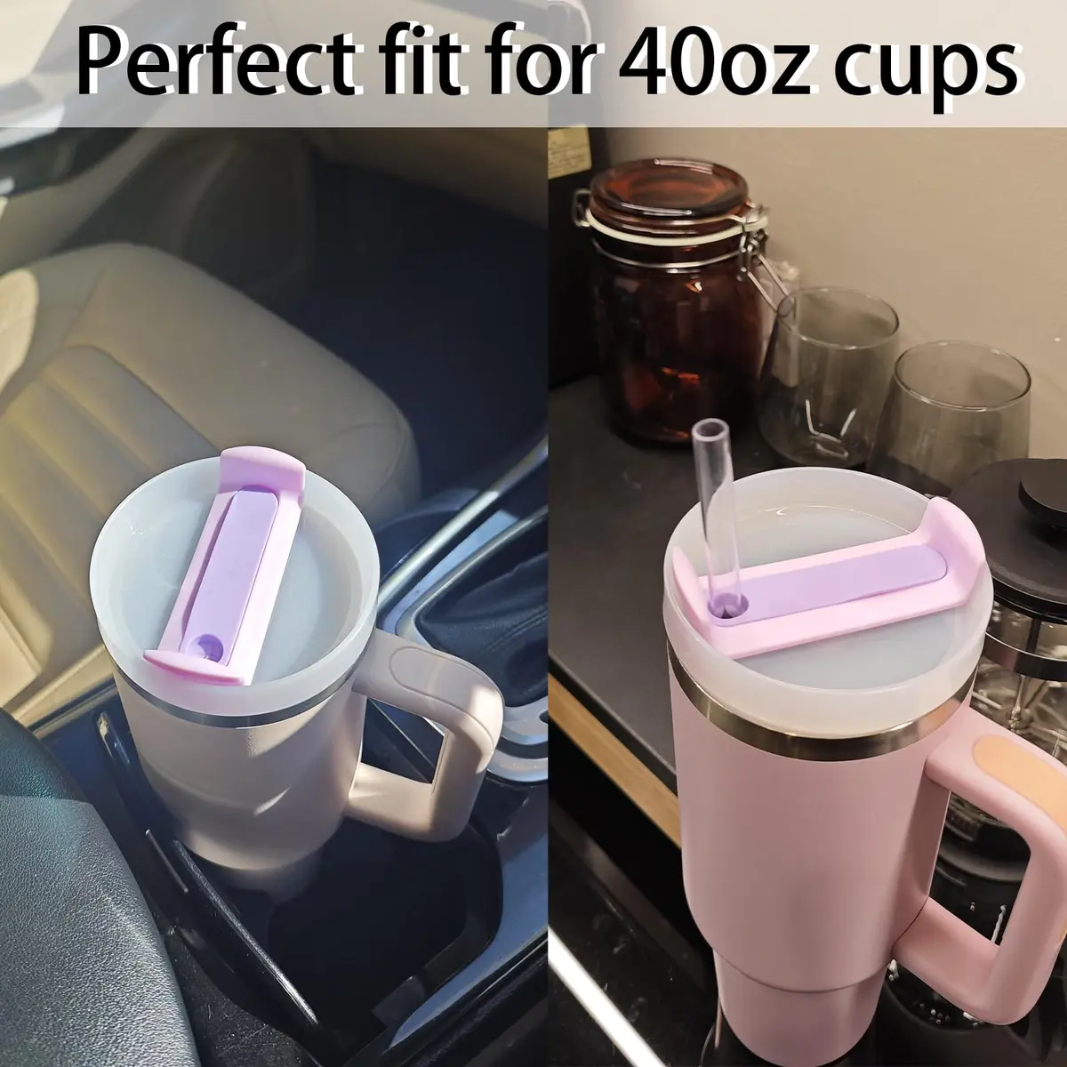 Fabenyok 40 OZ Tumbler Lid Replacement | Spill Proof Fit for Stanley Cup, 2 Pack, Clear & Opaque - Purple - view 7