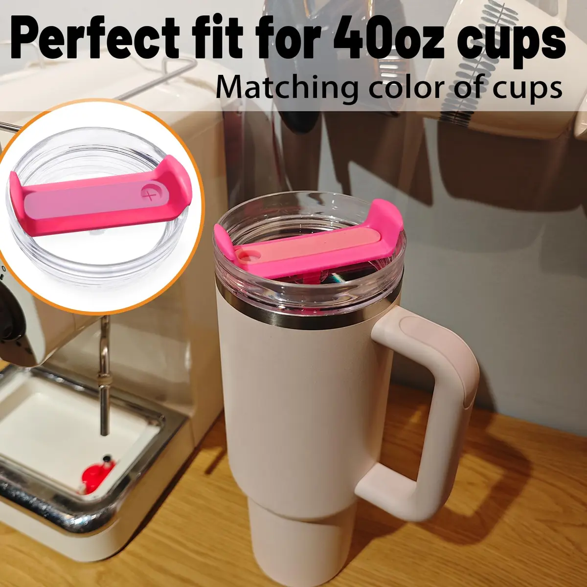 Fabenyok 40 OZ Tumbler Lid Replacement Fit for Stanley Cup | Spill Proof, 2 Pack, Clear - Hot Pink - view 6