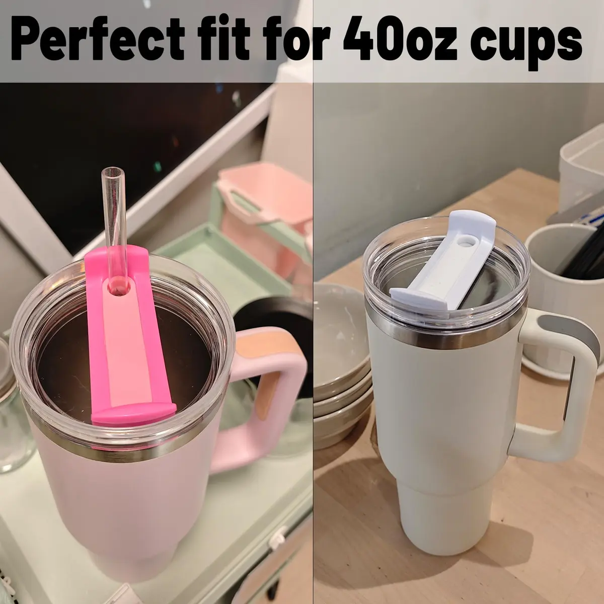 Fabenyok 40 OZ Tumbler Lid Replacement Fit for Stanley Cup | Spill Proof, 2 Pack, Clear - Hot Pink - view 7