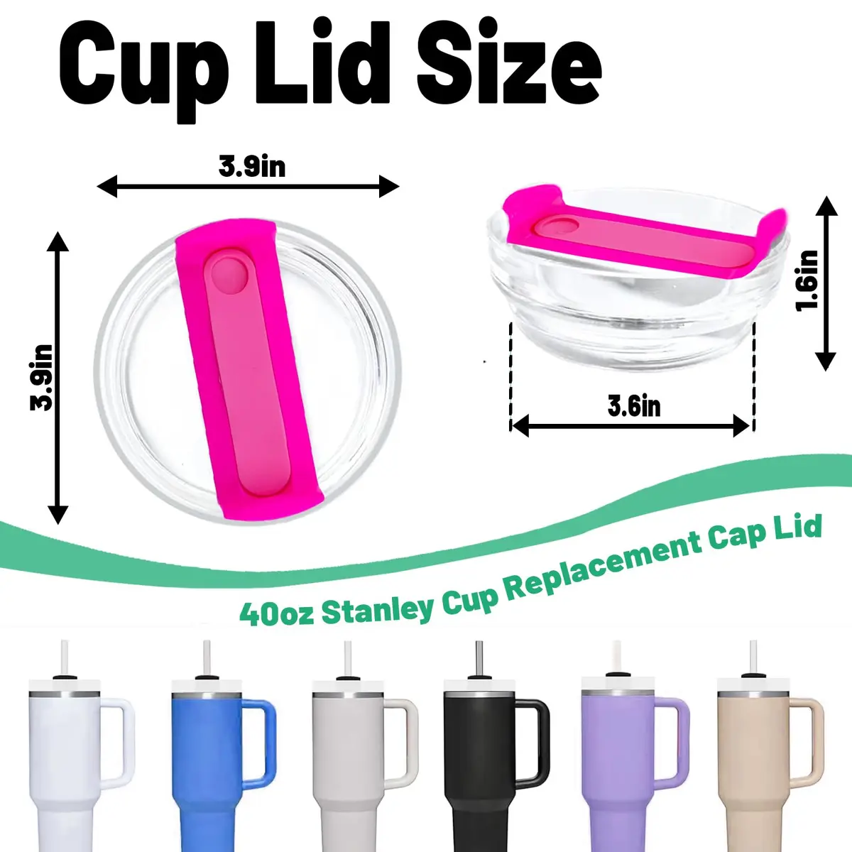 Fabenyok 40 OZ Tumbler Lid Replacement Fit for Stanley Cup | Spill Proof, 2 Pack, Clear - Hot Pink - view 2