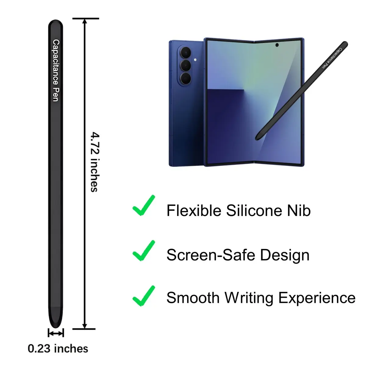 Qenw S Pen for Galaxy Z Fold 8 Ultra/Fold 7 / Fold 6 / Fold 5 | Slim-Black Aluminum Stylus - view 3