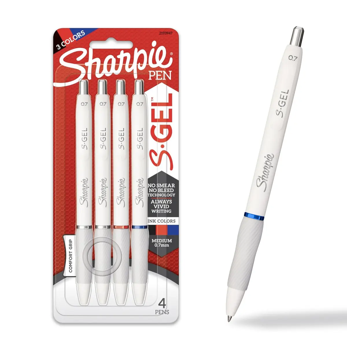 Sharpie S-Gel Gel Pens, Assorted Ink Colors, 4 Count | No Smear, Bold Ink, Medium Point (0.7mm) - main product image