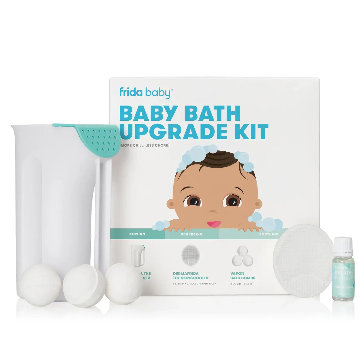 Frida Baby Bath Upgrade Kit with Vapor Drops, Rinser Cup, Silicone Brush & Bath Bombs | 6-Piece Set - main product image