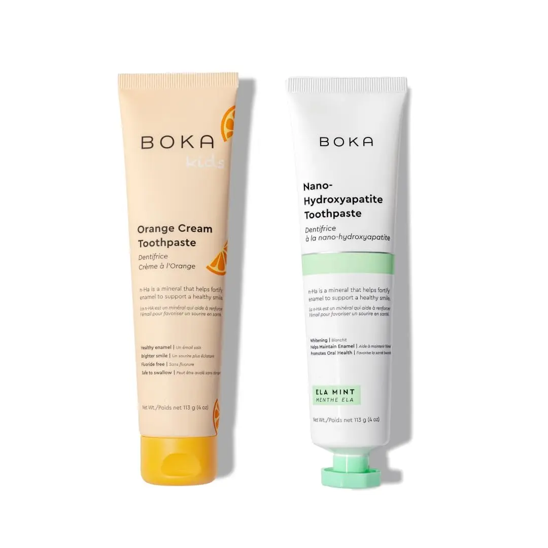Boka Kids Toothpaste - Nano Hydroxyapatite, Fluoride-Free Ela Mint & Orange Cream, 8oz (2x4oz) | Enamel Care for Ages 1+ - main product image