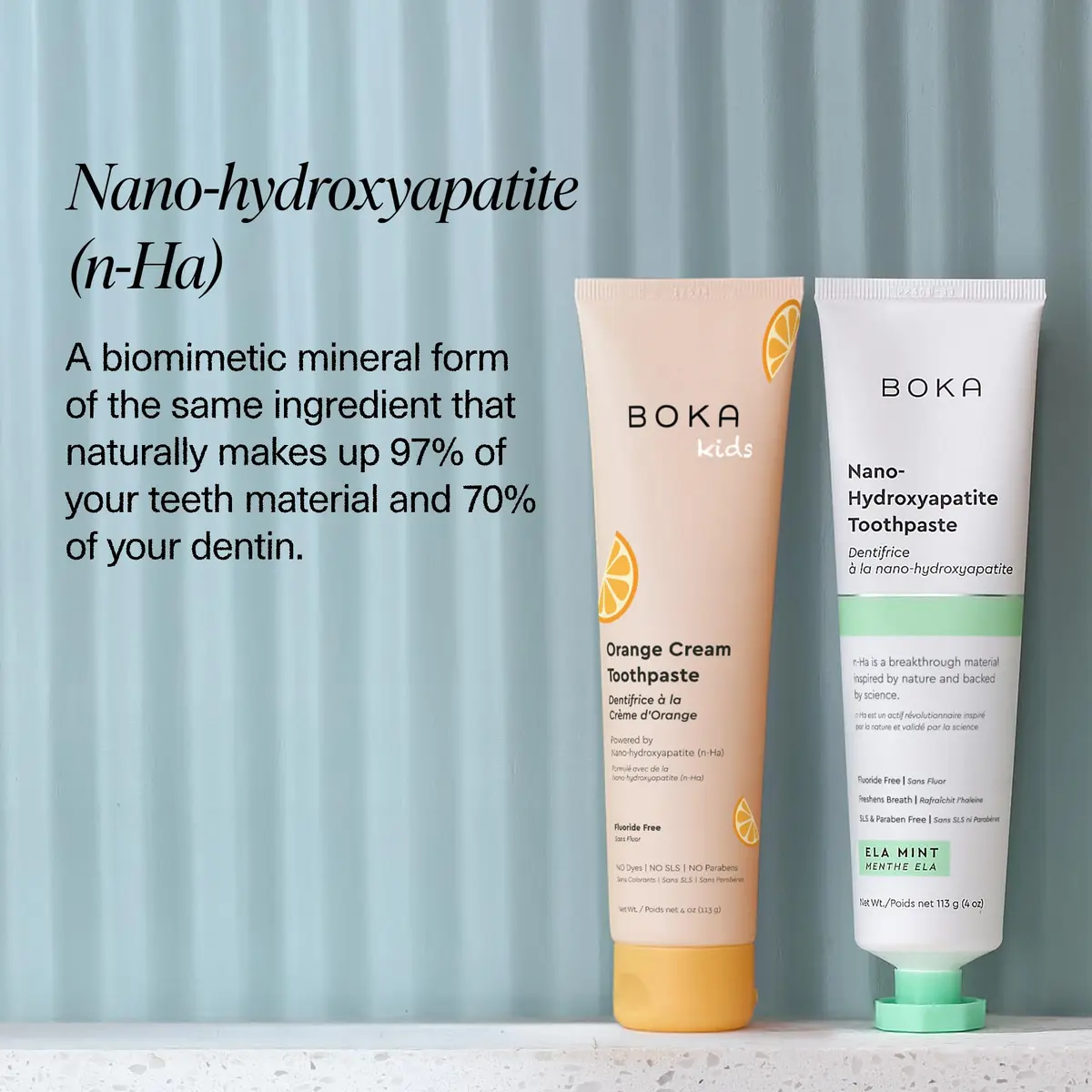 Boka Kids Toothpaste - Nano Hydroxyapatite, Fluoride-Free Ela Mint & Orange Cream, 8oz (2x4oz) | Enamel Care for Ages 1+ - view 5