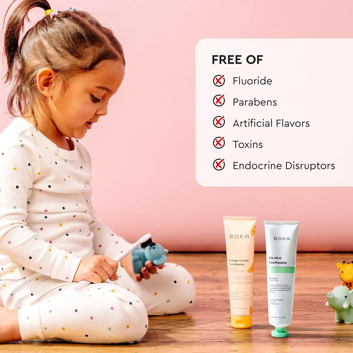 Boka Kids Toothpaste - Nano Hydroxyapatite, Fluoride-Free Ela Mint & Orange Cream, 8oz (2x4oz) | Enamel Care for Ages 1+ - view 3