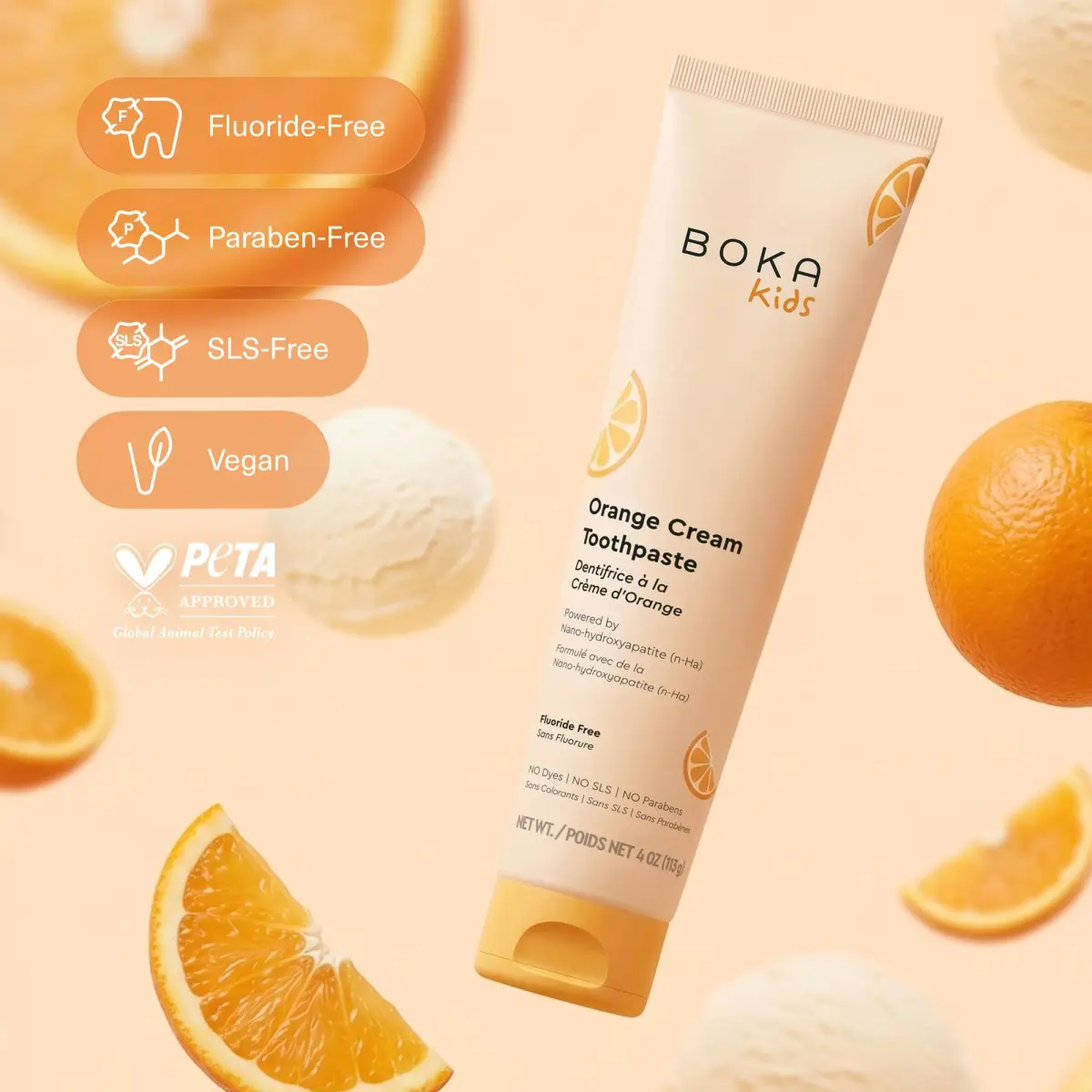 Boka Kids Toothpaste - Nano Hydroxyapatite Fluoride-Free Orange Cream 12oz (3 x 4oz Tubes) | Enamel Care for Ages 1+ - view 5
