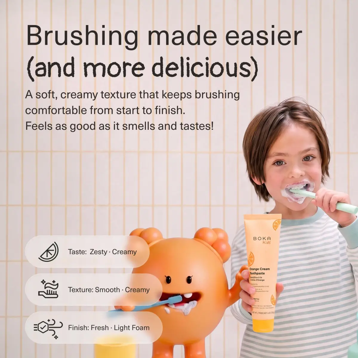 Boka Kids Toothpaste - Nano Hydroxyapatite Fluoride-Free Orange Cream 12oz (3 x 4oz Tubes) | Enamel Care for Ages 1+ - view 3