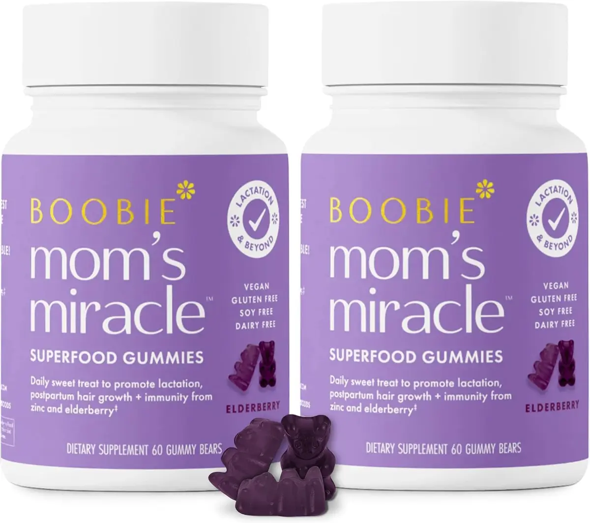 Boobie Moms Miracle Lactation Support Gummies | Milk & Hair Booster 60 Count (Pack of 2) - main product image