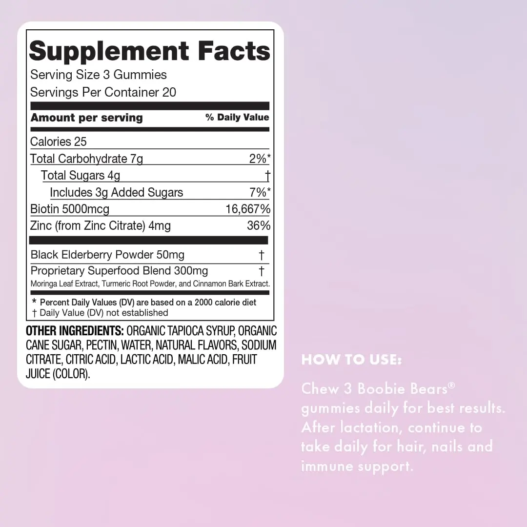 Boobie Moms Miracle Lactation Support Gummies | Milk & Hair Booster 60 Count (Pack of 2) - view 9