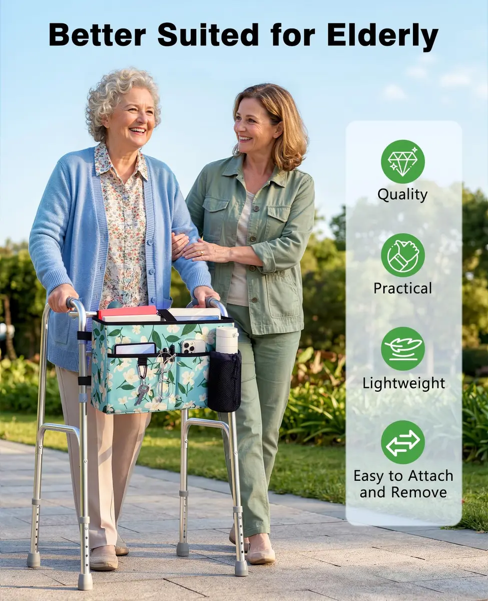 Rhino Valley Walker Basket with Cup Holder | Foldable Walker Bag for Seniors - view 6