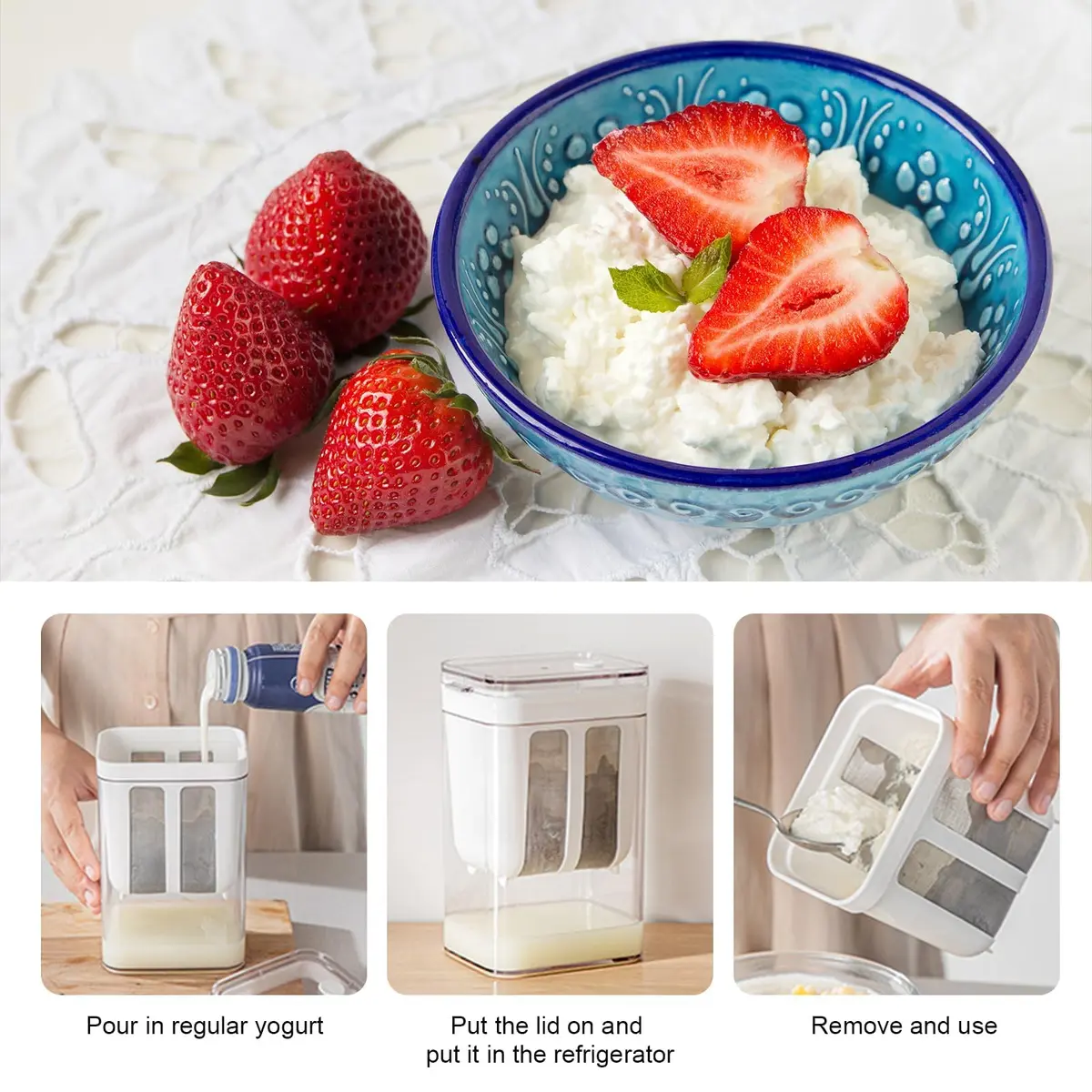HOXXU Greek Yogurt Strainer 1100ml (1.16 Quarts) with Fine Mesh Bag & Lid | Make Thick Greek Yogurt at Home - view 4