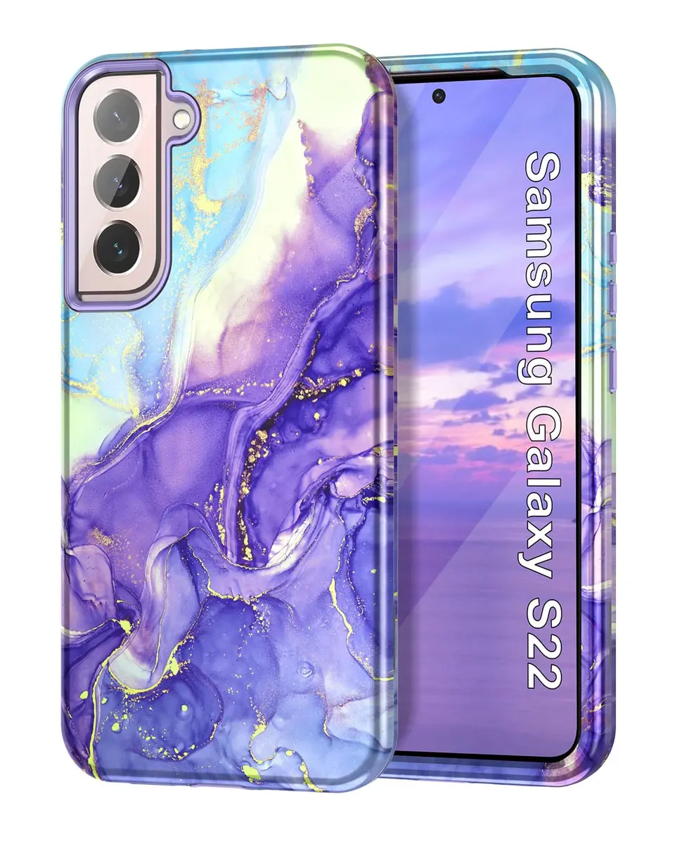 Btscase Samsung Galaxy S22 5G Case 6.1 Inch Cobalt Violet Marble Pattern | Heavy Duty Shockproof Triple Layer Protection - main product image