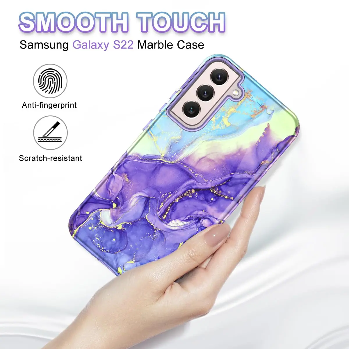 Btscase Samsung Galaxy S22 5G Case 6.1 Inch Cobalt Violet Marble Pattern | Heavy Duty Shockproof Triple Layer Protection - view 2
