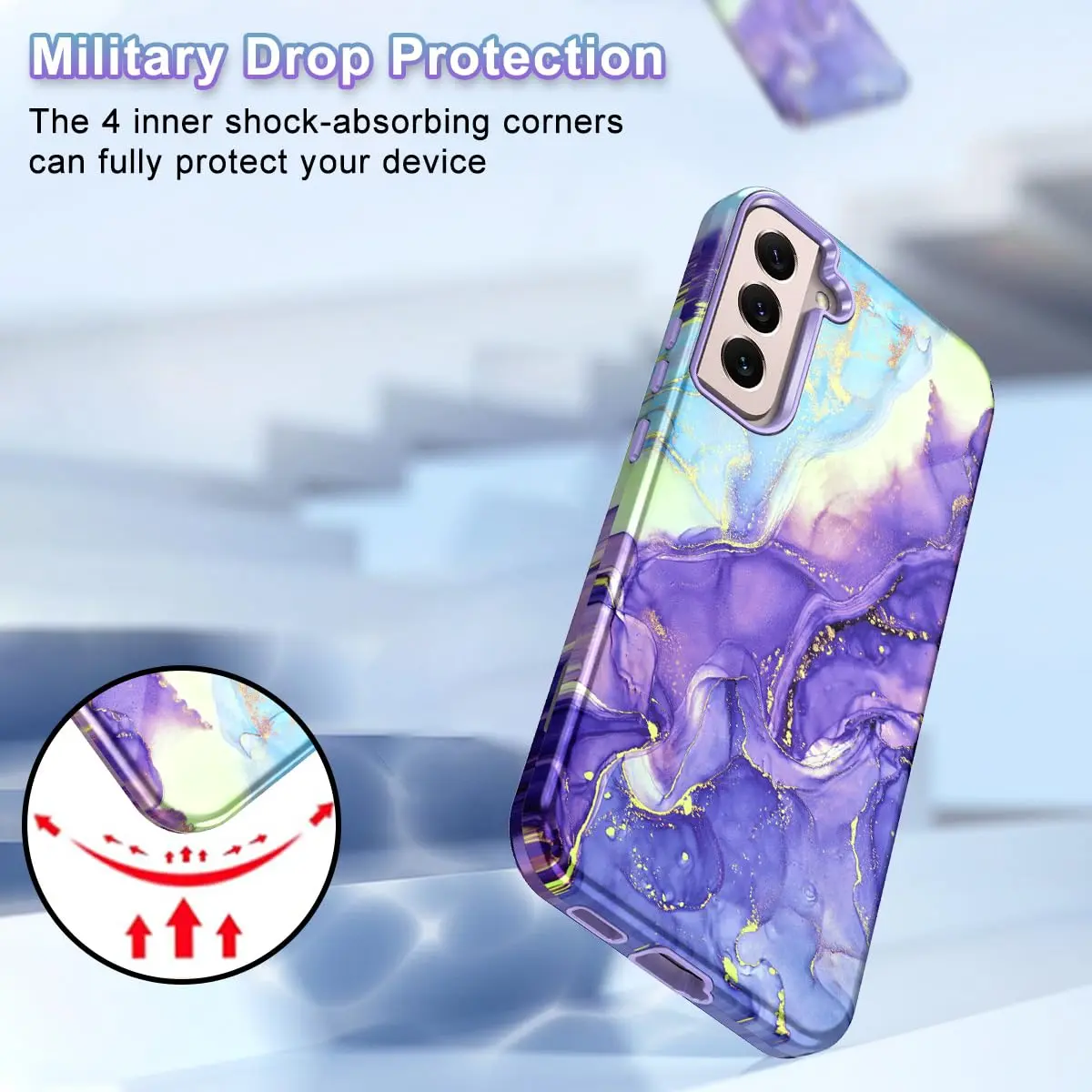Btscase Samsung Galaxy S22 5G Case 6.1 Inch Cobalt Violet Marble Pattern | Heavy Duty Shockproof Triple Layer Protection - view 4