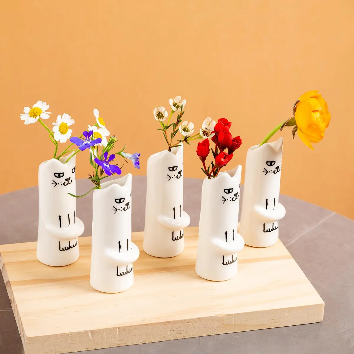 MOUGIGI Set of 5 Cat Flower Vase Bud Ceramic Small Cute Mini Handmade Decor | Unique Cat Flower Vases for Home & Gift - view 6