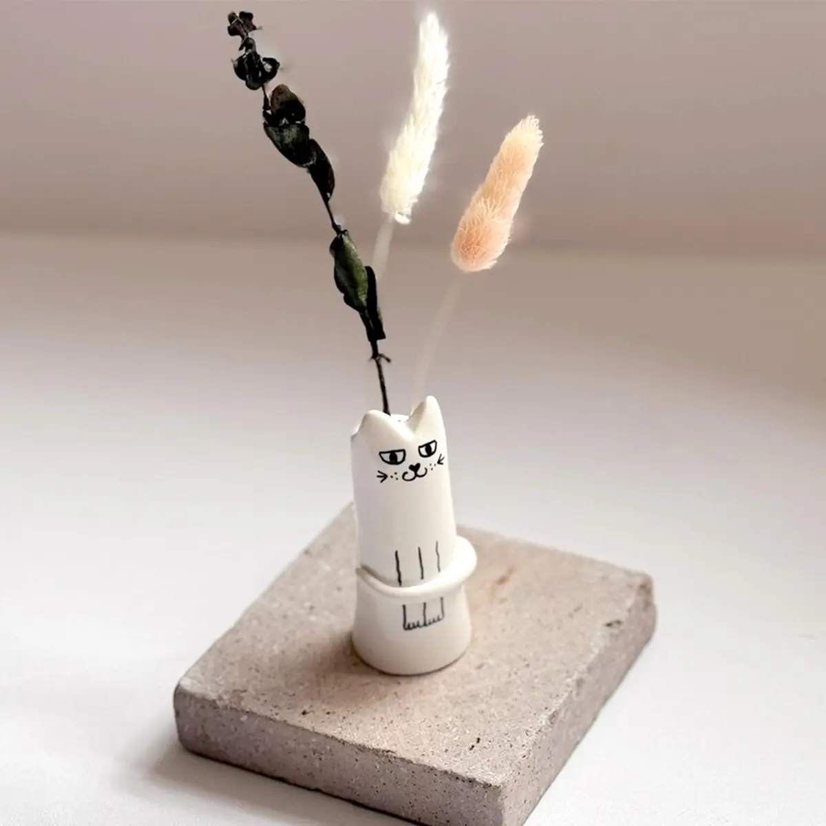 MOUGIGI Set of 5 Cat Flower Vase Bud Ceramic Small Cute Mini Handmade Decor | Unique Cat Flower Vases for Home & Gift - view 4