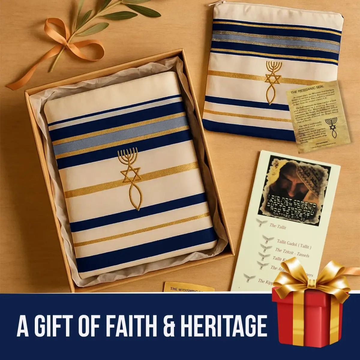 Holy Land Market Navy New Covenant Prayer Shawl 183 x 56 cm (72 x 22 Inches) | Messianic Seal Card & Matching Bag Included - view 7