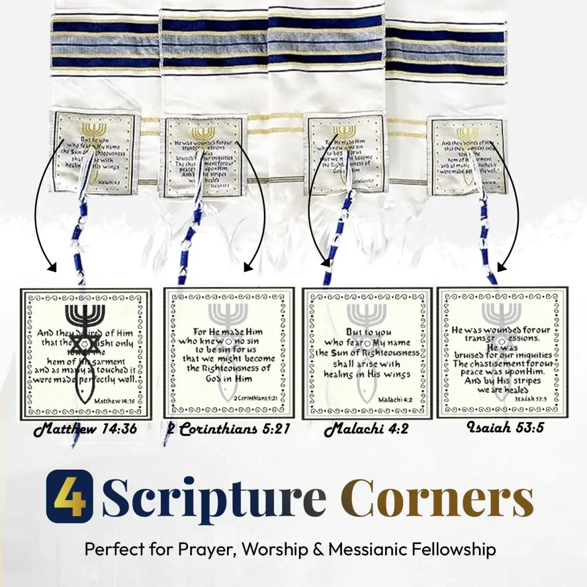 Holy Land Market Navy New Covenant Prayer Shawl 183 x 56 cm (72 x 22 Inches) | Messianic Seal Card & Matching Bag Included - view 2
