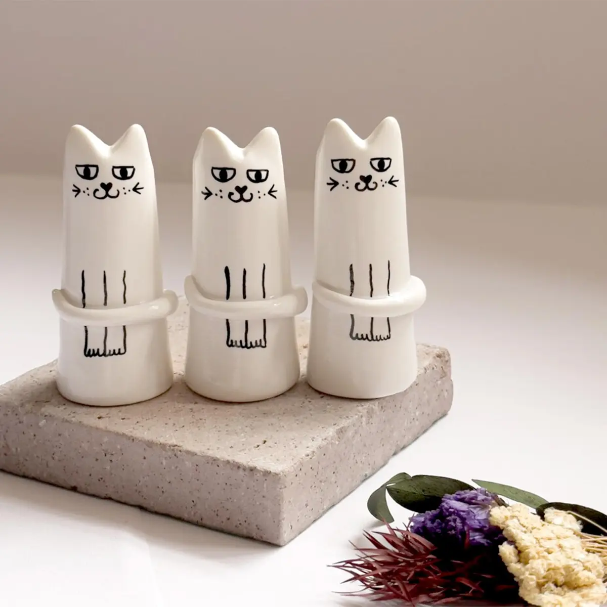 MOUGIGI Set of 3 Cat Flower Vase Bud Ceramic Mini Handmade Tiny Vases | Whimsical Home Decor - view 5