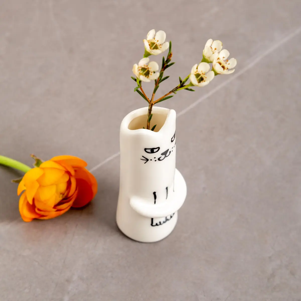 MOUGIGI Set of 3 Cat Flower Vase Bud Ceramic Mini Handmade Tiny Vases | Whimsical Home Decor - view 8