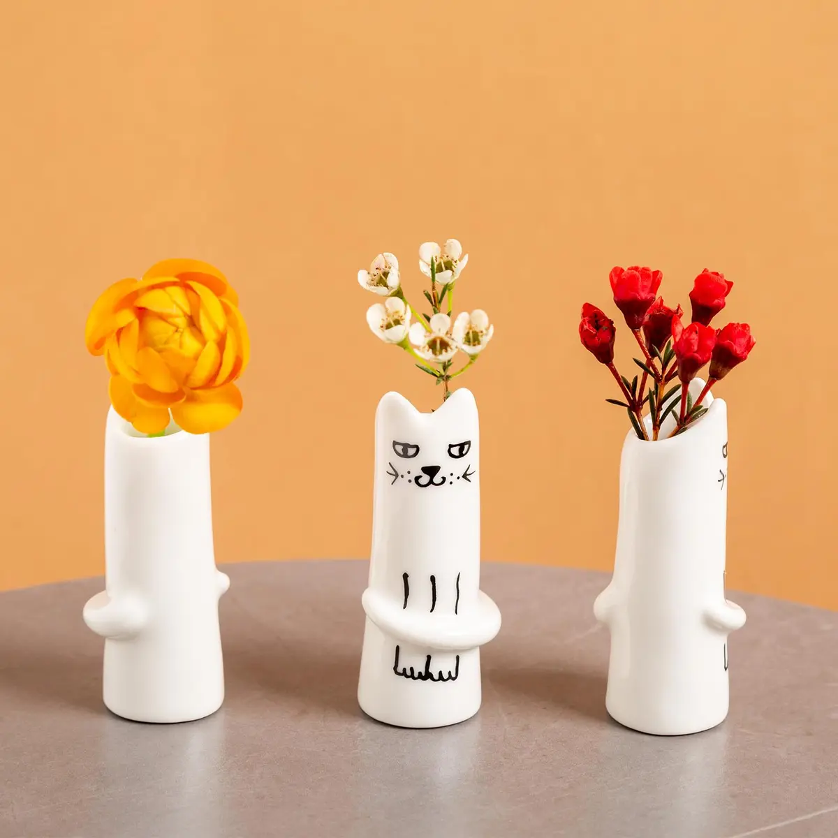 MOUGIGI Set of 3 Cat Flower Vase Bud Ceramic Mini Handmade Tiny Vases | Whimsical Home Decor - view 3