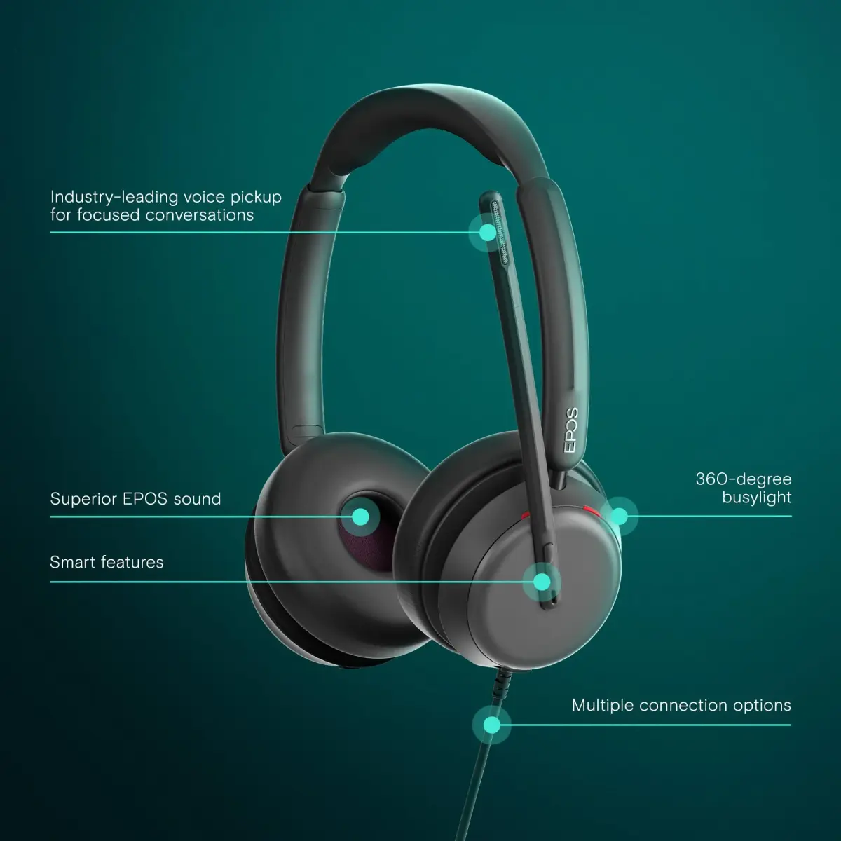 EPOS Impact 860 ANC Wired USB-C Headset with Noise Cancellation | 160g Lightweight, Comfortable Fit for Office Work - view 2