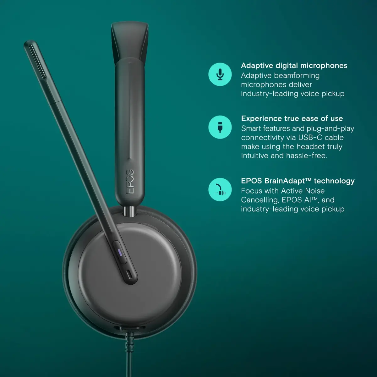 EPOS IMPACT 860T ANC Wired Headset with Noise Cancellation & USB-C | 192g (6.77 oz) - view 3