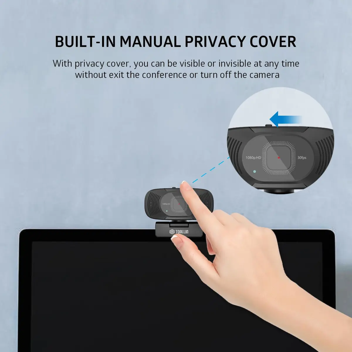 TOALLIN 1080P Auto-Focus Webcam with Dual Microphones | 90° Wide Angle, Privacy Shutter, USB for Video Calls - view 5