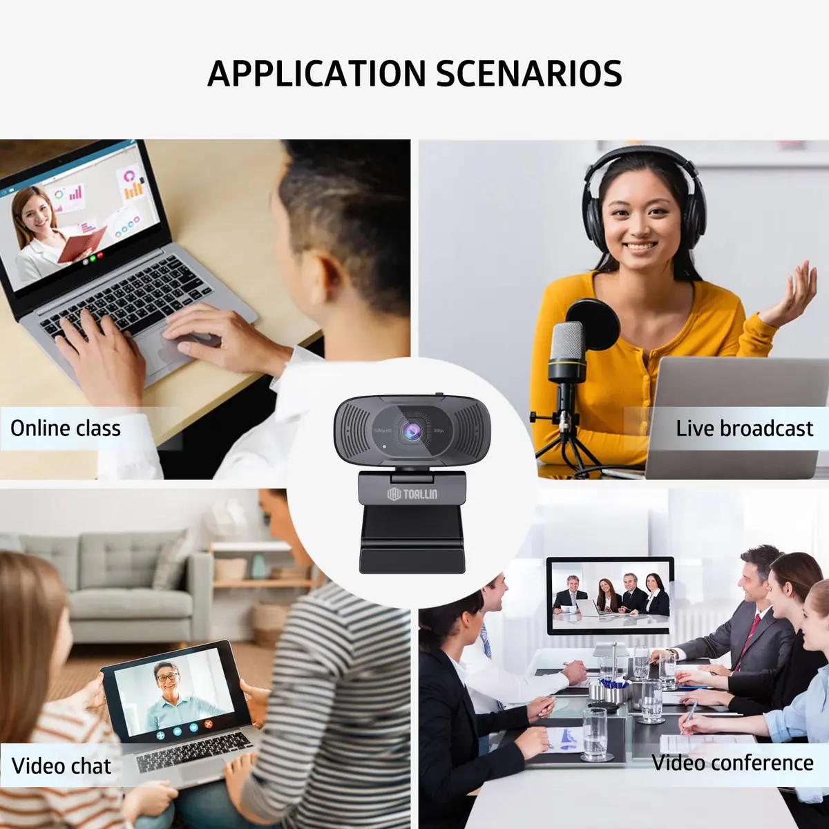 TOALLIN 1080P Auto-Focus Webcam with Dual Microphones | 90° Wide Angle, Privacy Shutter, USB for Video Calls - view 6