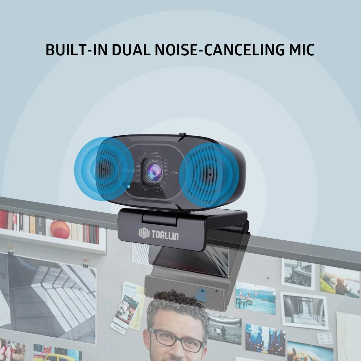 TOALLIN 1080P Auto-Focus Webcam with Dual Microphones | 90° Wide Angle, Privacy Shutter, USB for Video Calls - view 4