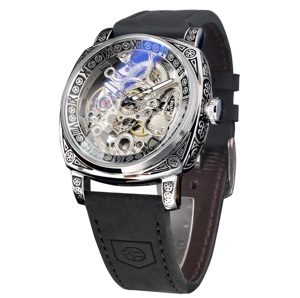 FORSINING Square Retro Mechanical Watch Self-Wind Leather Strap 42mm | Skeleton Automatic - main product image