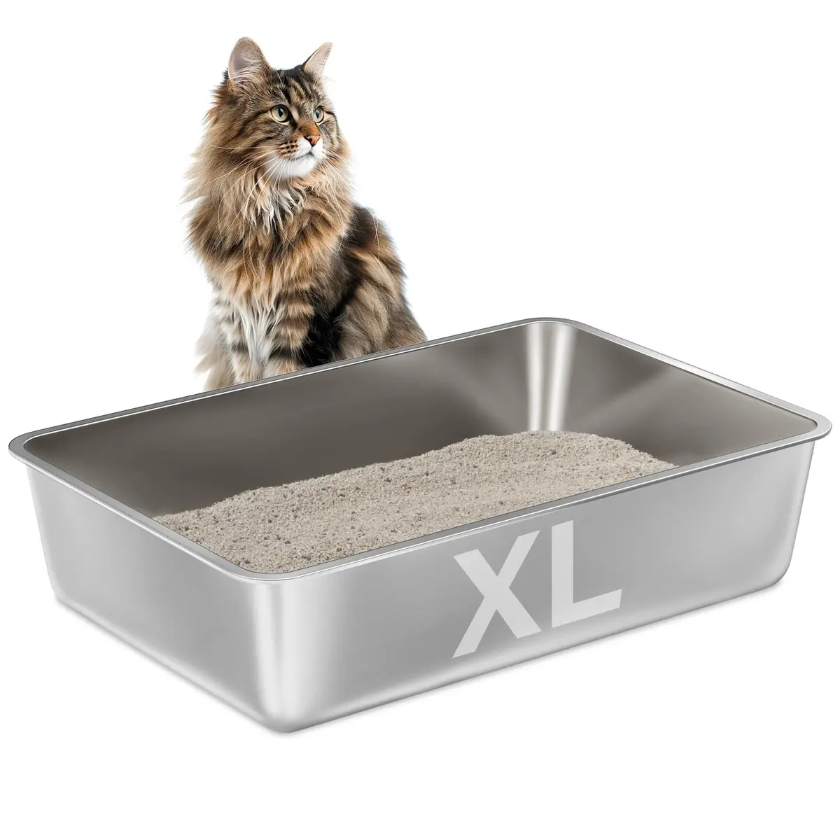 EGMEHOAD Stainless Steel Litter Box XL | Large Cat Litter Box for Big Cats & Pets - main product image