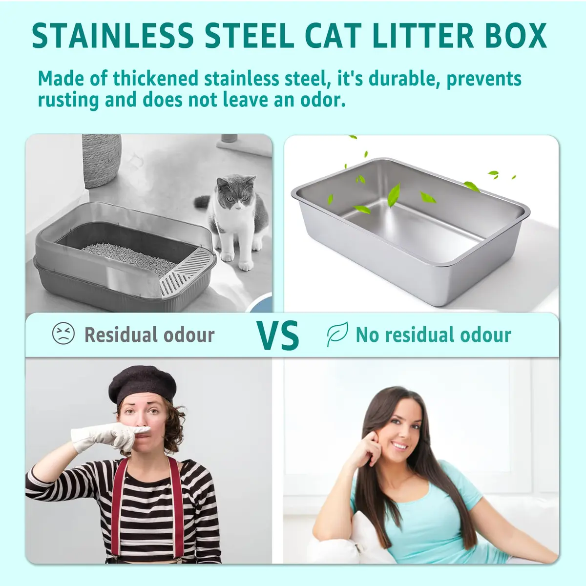 EGMEHOAD Stainless Steel Litter Box XL | Large Cat Litter Box for Big Cats & Pets - view 2