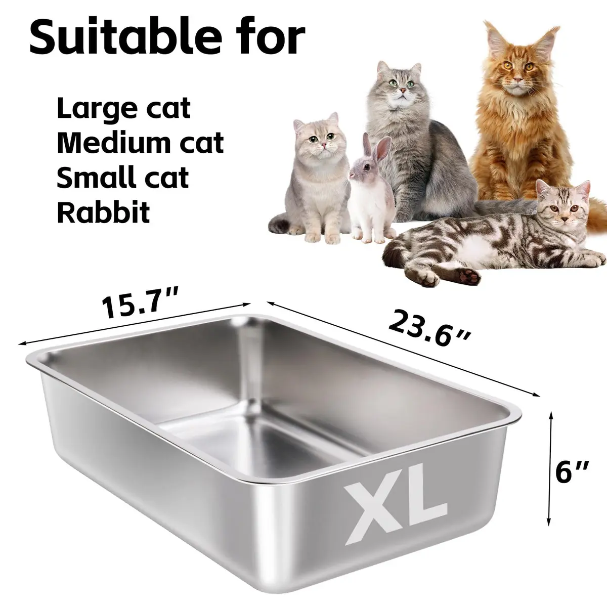 EGMEHOAD Stainless Steel Litter Box XL | Large Cat Litter Box for Big Cats & Pets - view 3