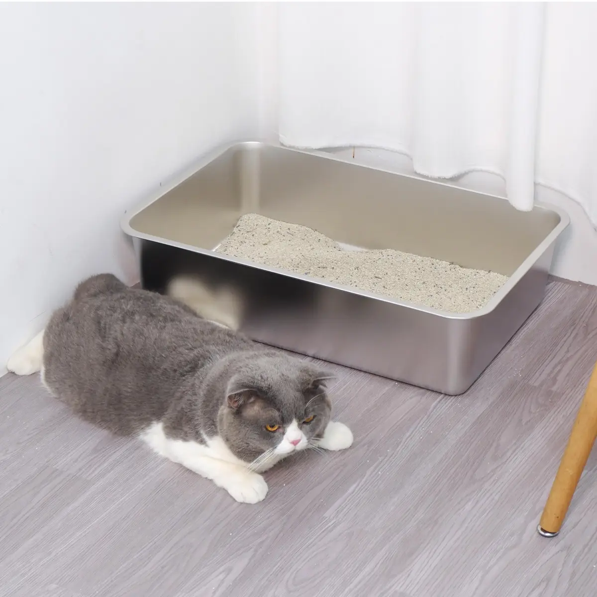 EGMEHOAD Stainless Steel Litter Box XL | Large Cat Litter Box for Big Cats & Pets - view 4