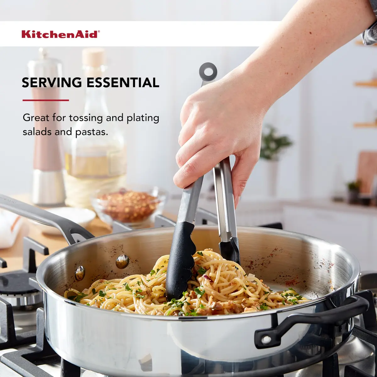 KitchenAid Silicone Tipped Stainless Steel Tongs, Black, 9 Inch | Heat-Resistant & Safe for All Cookware - view 4