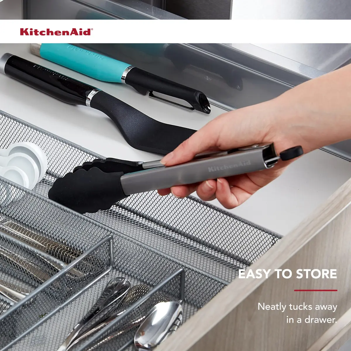 KitchenAid Silicone Tipped Stainless Steel Tongs, Black, 9 Inch | Heat-Resistant & Safe for All Cookware - view 6