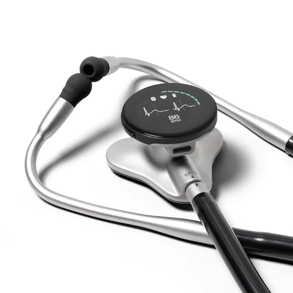 EKO CORE 500™ Digital Stethoscope — 40x Amplification, Active Noise Cancellation, 3-Lead ECG, FDA-Cleared AI with Eko+, Full-Color Display, Reimbursement Eligible — Silver - main product image